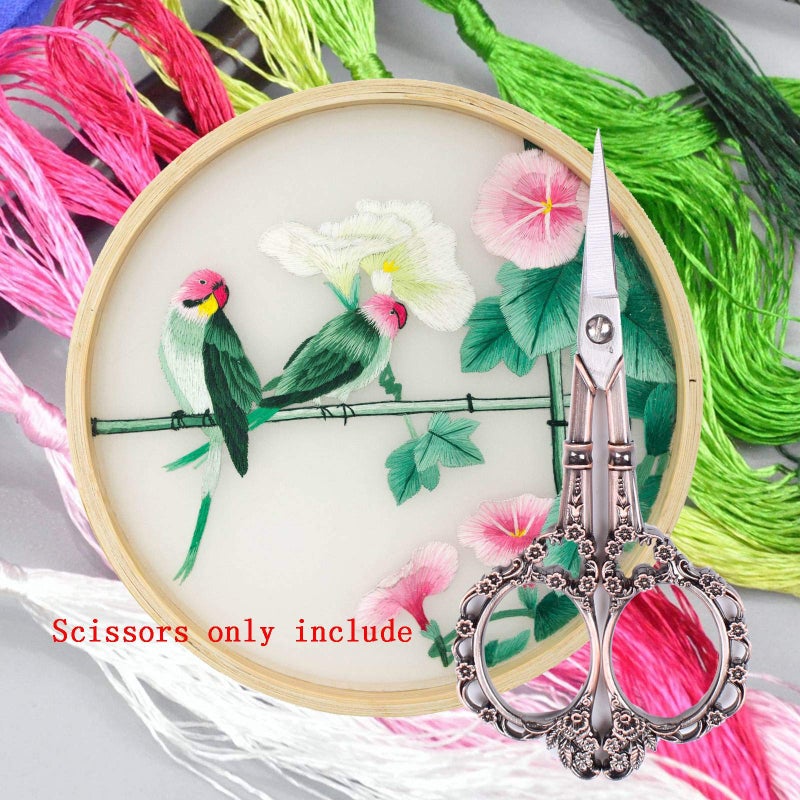 BIHRTC 2 Pairs Sewing Scissors Vintage European Style Flower Pattern Needlework Embroidery Stainless Steel Craft Tailor Scissors (Copper+Copper) - Image 5
